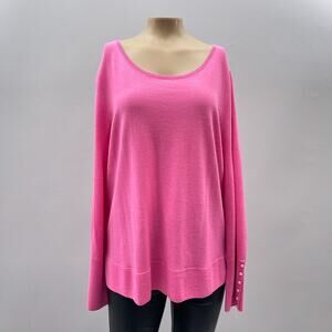 Talbots Sweater Women XL Pink Merino Wool Pullover Puff Button Sleeve Preppy